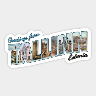 Greetings from Tallinn in Estonia Vintage style retro souvenir Sticker